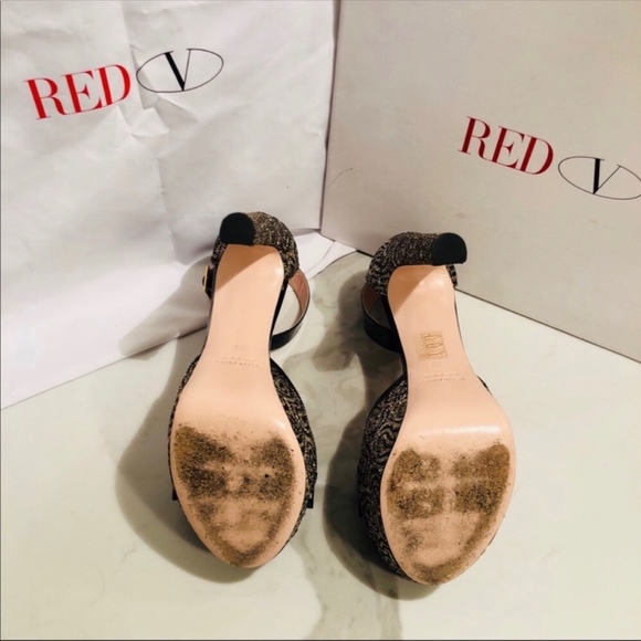 Valentino Red Glitter Peep Toe Pump Platform Heels - Picture 5 of 6